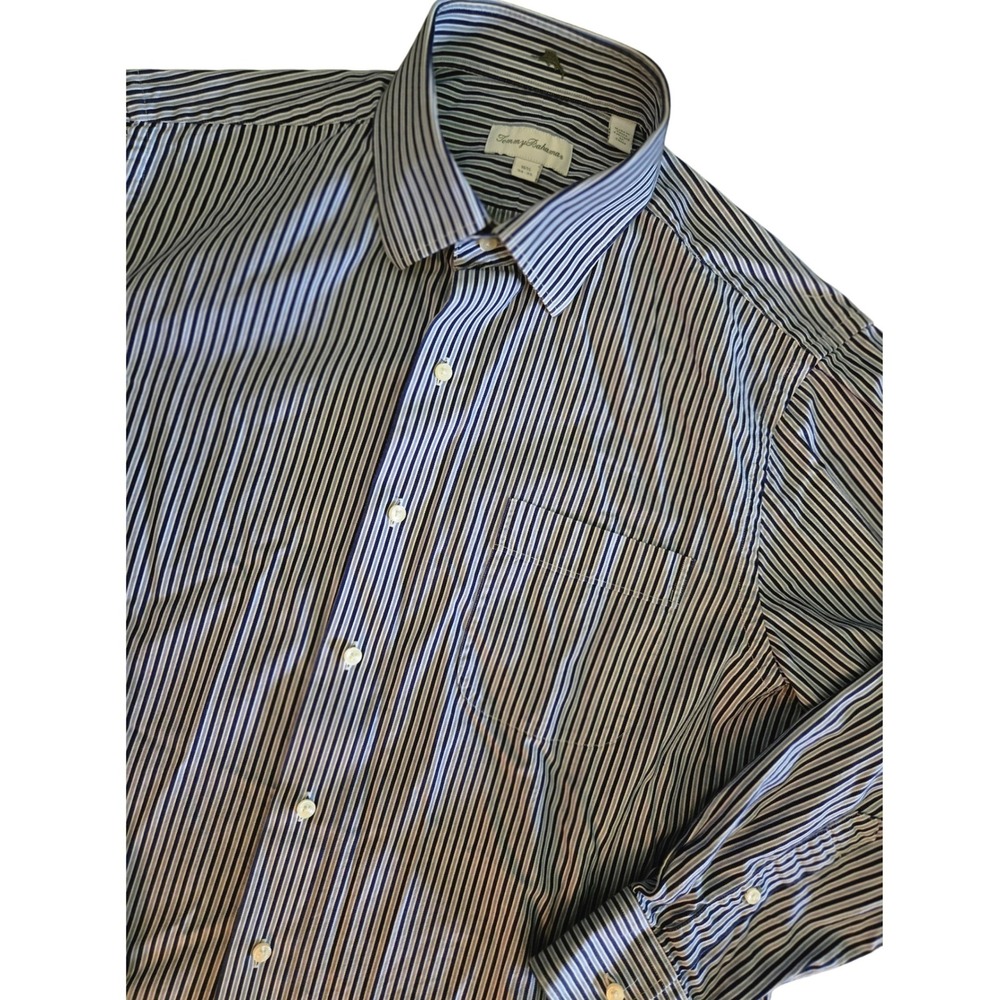 Tommy Bahama Mens Striped Long Sleeve Button Down Shirt Blue White 16.5 34-35